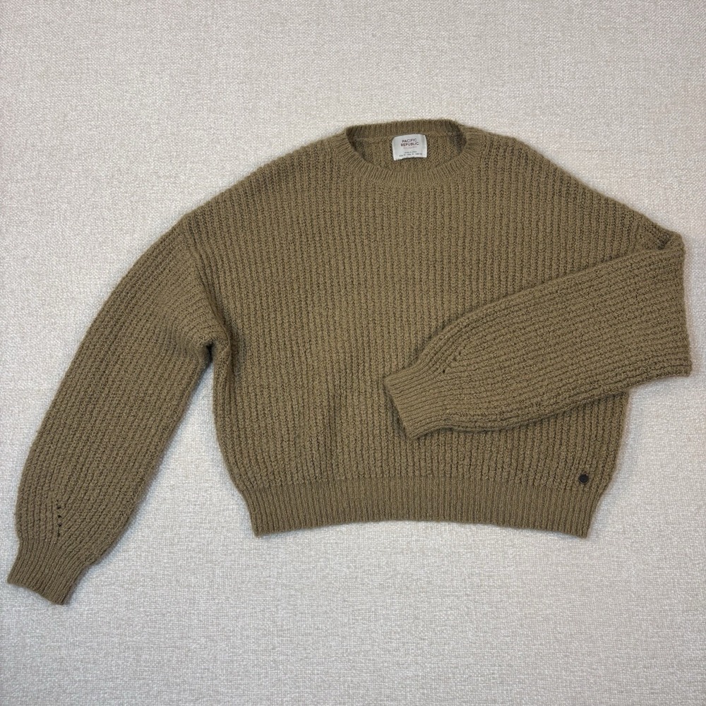 Pacific Republic Sweater Women's  Med Camel Brown Ribbed Crew Neck Long Sleeves